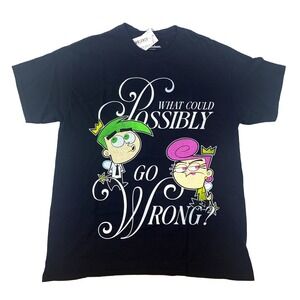 Fairly Odd Parents Cosmo & Wanda T Shirt Sz L What Could Go Wrong Black S/S SEE